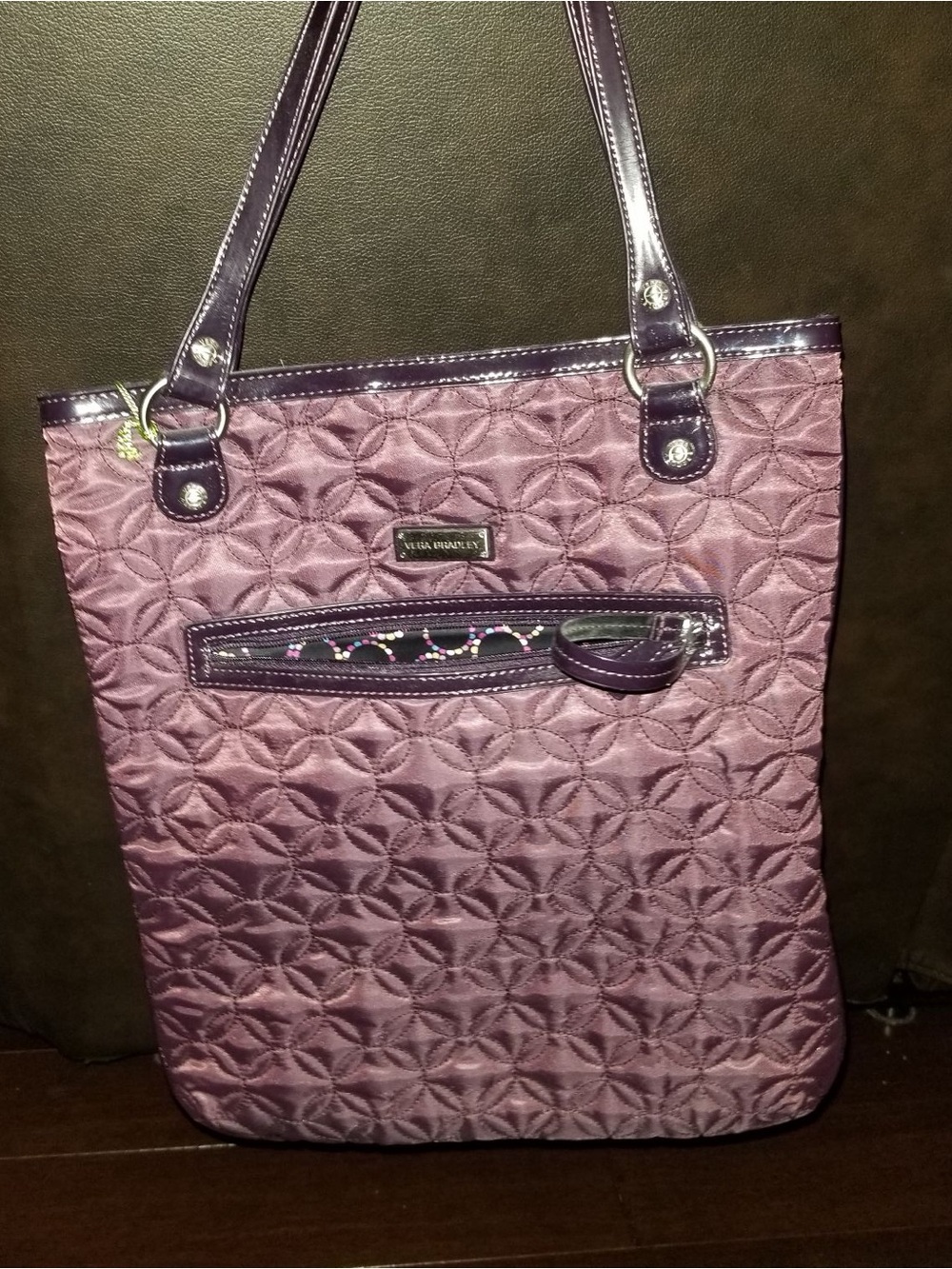 Vera Bradley Quilted Plum Tote with Patent Trim